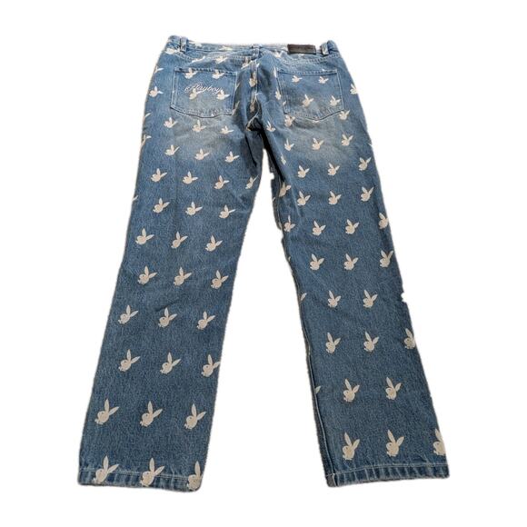 Playboy Jeans Womens Blue Denim Straight Leg Logo Spell Out Embroidery 36X31 - Picture 2 of 8